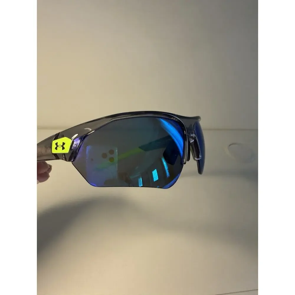 Under Armour Mens Playmaker Wrap Sunglasses Neon Shield Blue Green Athleisure